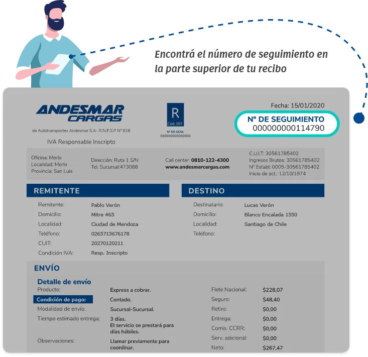 Encontrá tu número de seguimiento en el recibo